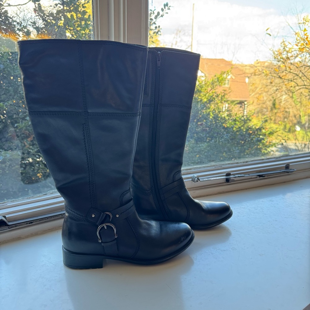 CLARKS Black Leather Knee-High Boots